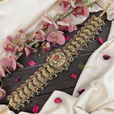 Vriksham Classic  Bridal 1 gm Gold Peacock Hip Chain-Green Bead-G20771